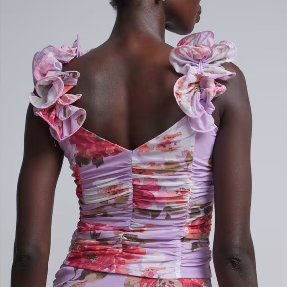 Floral-Print Organza Ruffle-Strap Top NWT Size XL - Picture 2 of 9